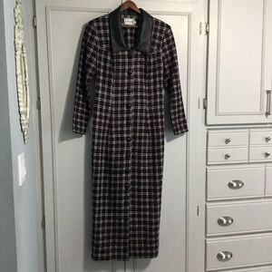 Misty Lane Lined Button Down Faux Leather Collar Overcoat Opera Duster 10